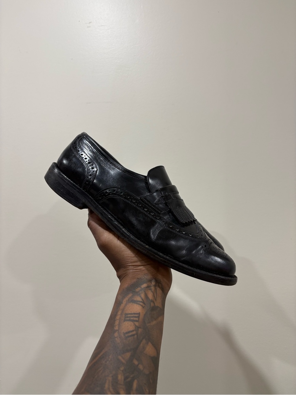 Black Leather Brogue Loafers